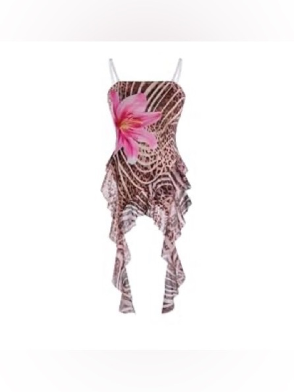 Women's Cheetah Floral Ruffle Tube Top Y2K Strapless Backless Fitted Tops